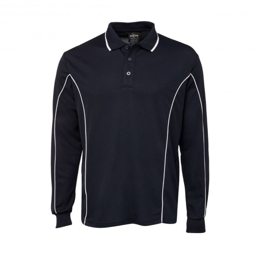Navy White Long Sleeve Piping Polo
